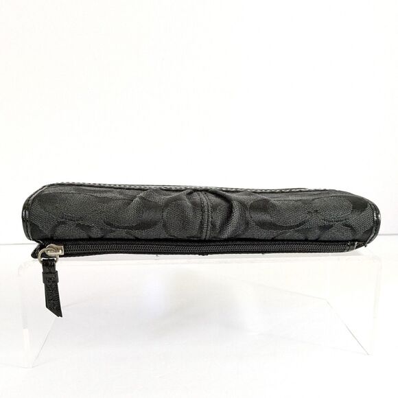 Coach VTG Black Pleated Jacquard Signature Canvas Patent Leather Trifold Wallet - Picture 9 of 16